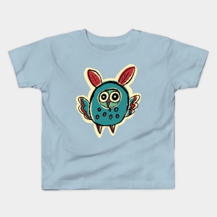 Short and Blue Simple Owl Illustration Kids T-Shirt